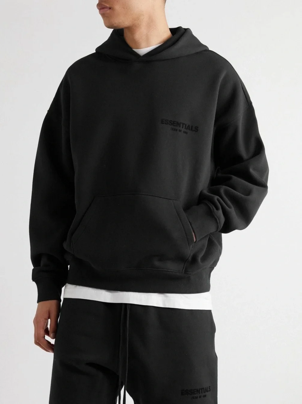 Fear of God Essentials Logo-Flocked Cotton-Blend Jersey Hooded Sweatshirt